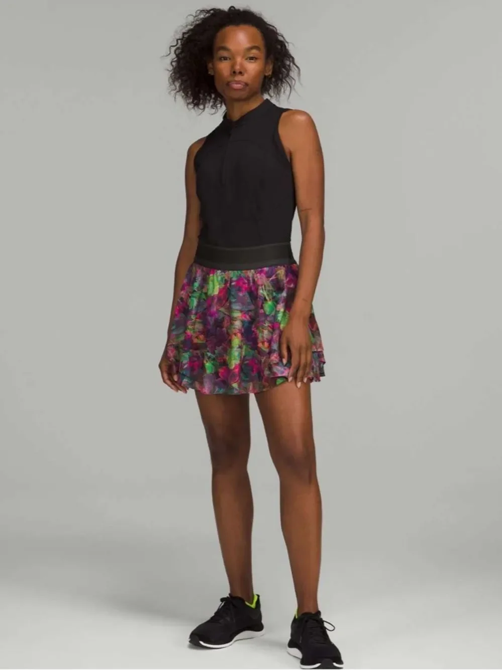 Lululemon 10 Court Rival High-Rise Tennis Skort Vivid Floral Black Waistband